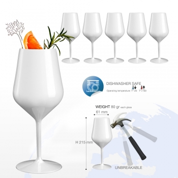 Reusable wineglass white made of plastic 47 cl.