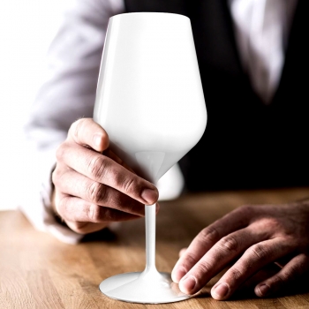 Reusable wineglass white made of plastic 47 cl.
