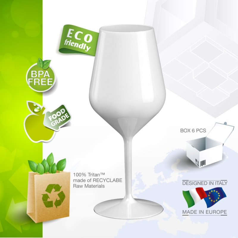 Reusable wineglass white made of plastic 47 cl.