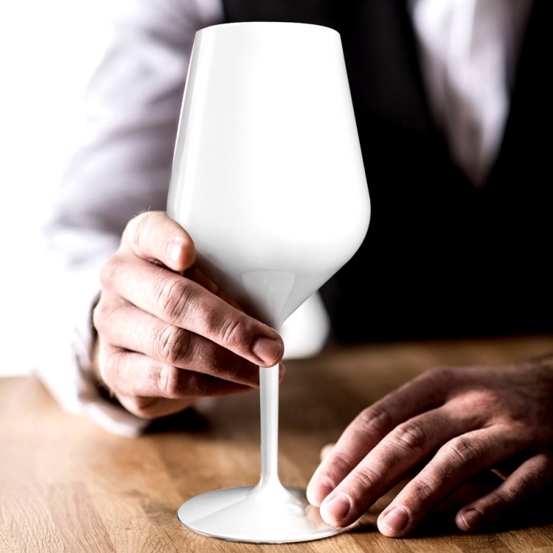 Reusable wineglass white made of plastic 47 cl.