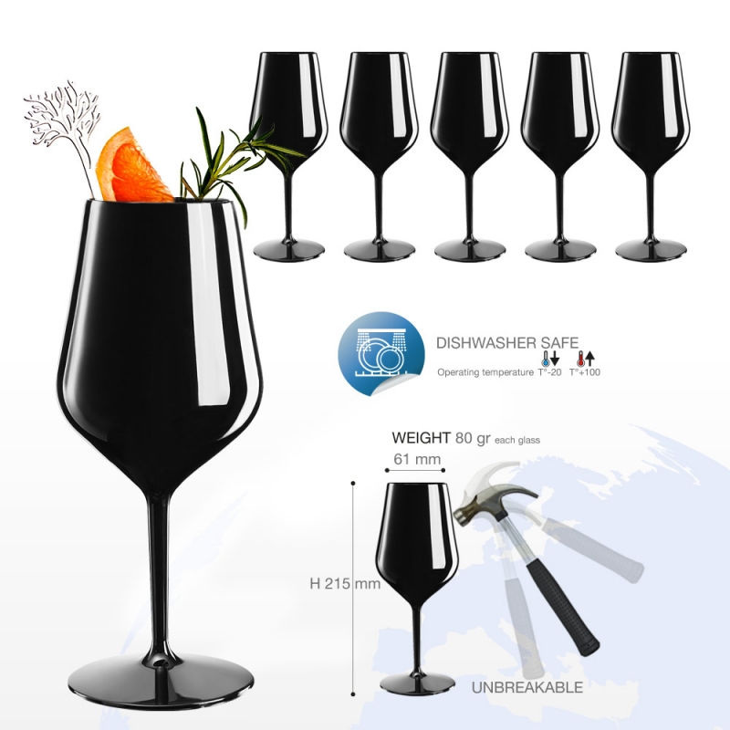 Mehrweg Weinglas schwarz aus Kunststoff 47 cl