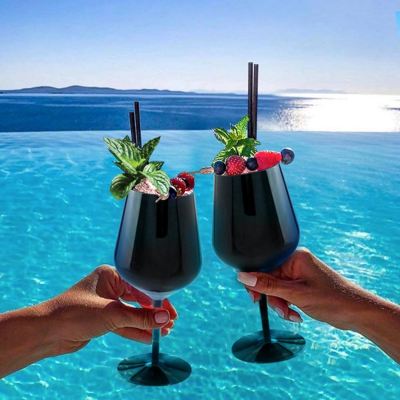 Wine glass reusable black plastic 47 cl.