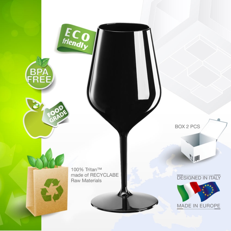 Wine glass reusable black plastic 47 cl.