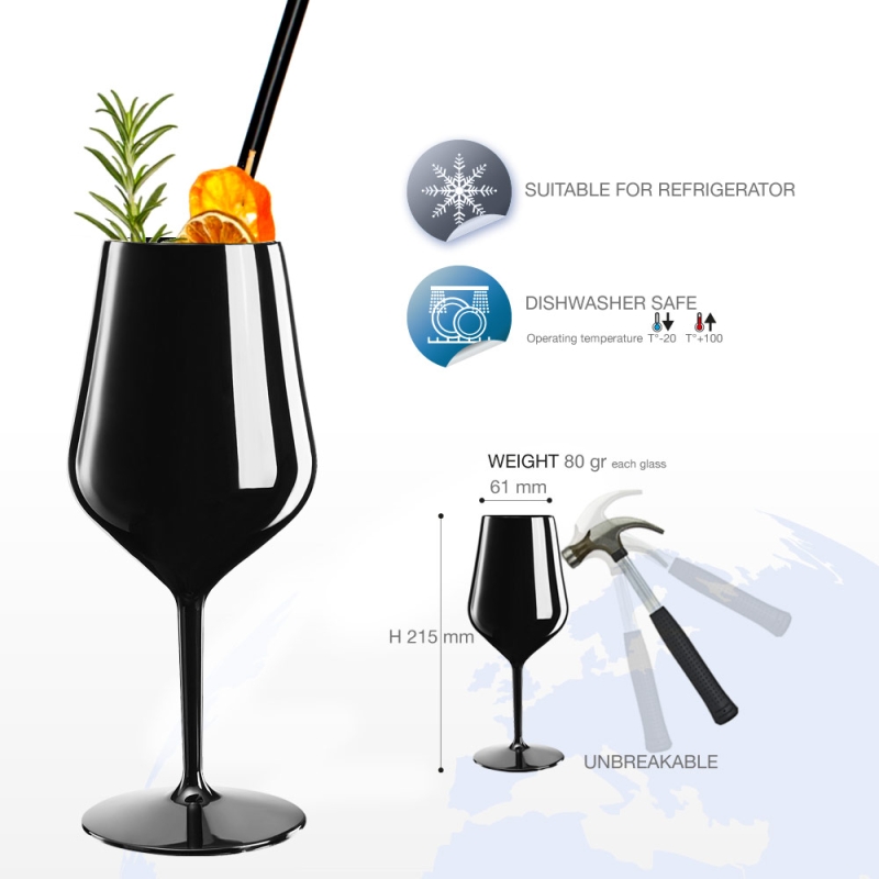 Wine glass reusable black plastic 47 cl.