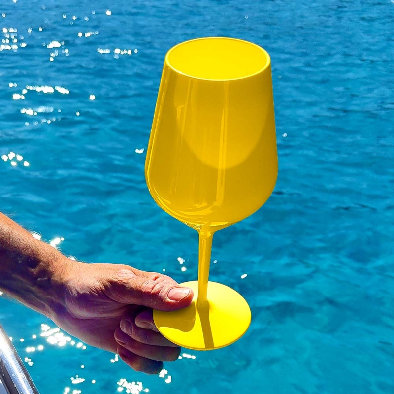 Weinglas Mehrweg Gelb aus Plastik