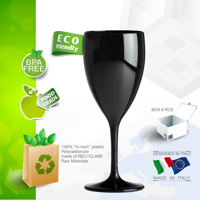 Black polycarbonate wine glass 34 cl.